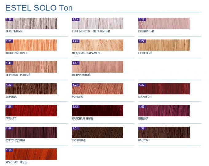 Estel Solo Ton - палитра оттенков краски для волос